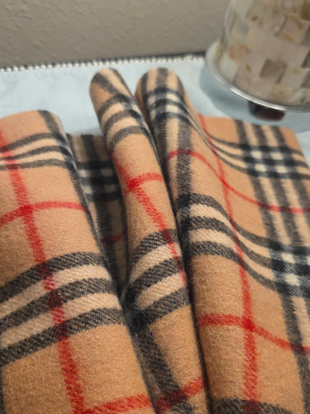 Burberry Classic Check Camel Cashmere Scarf - Camel/Black/Red